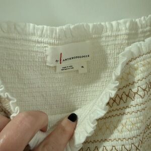 Anthropologie Cream Smocked Blouse